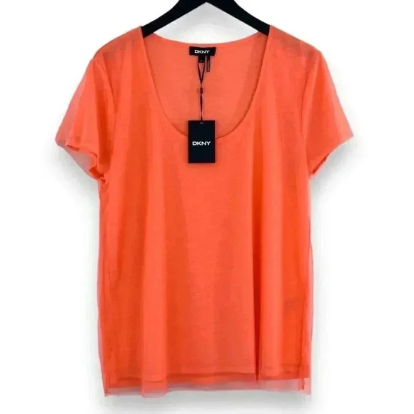 DKNY Crewneck Short-Sleeve Top With Mesh Outer - NWT - Size M - Picture 1 of 6
